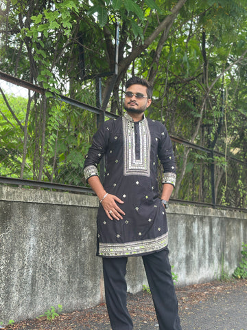 Black Golden Dori Mirror Work Kurta