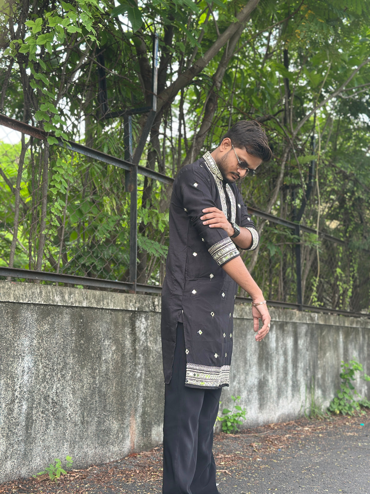 Black Golden Dori Mirror Work Kurta