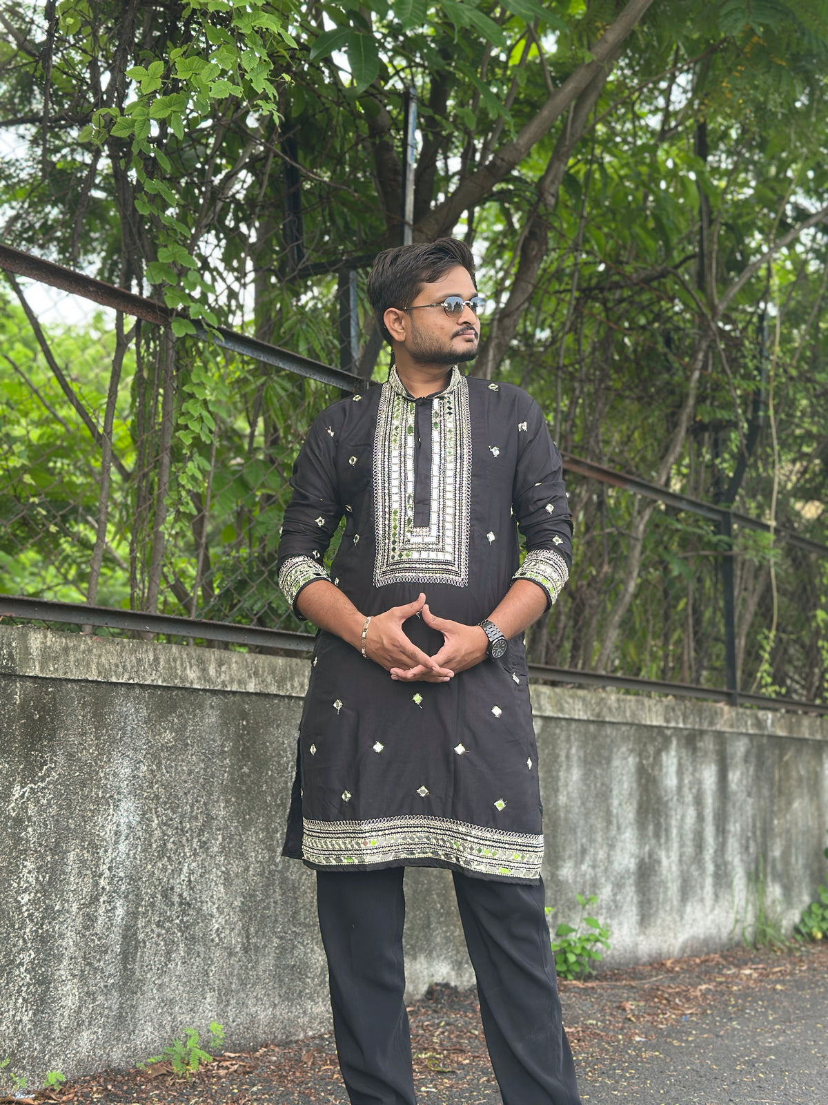 Black Golden Dori Mirror Work Kurta