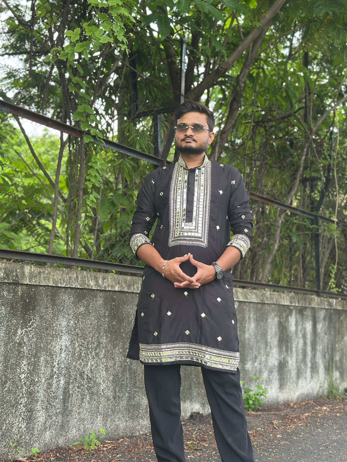 Black Golden Dori Mirror Work Kurta