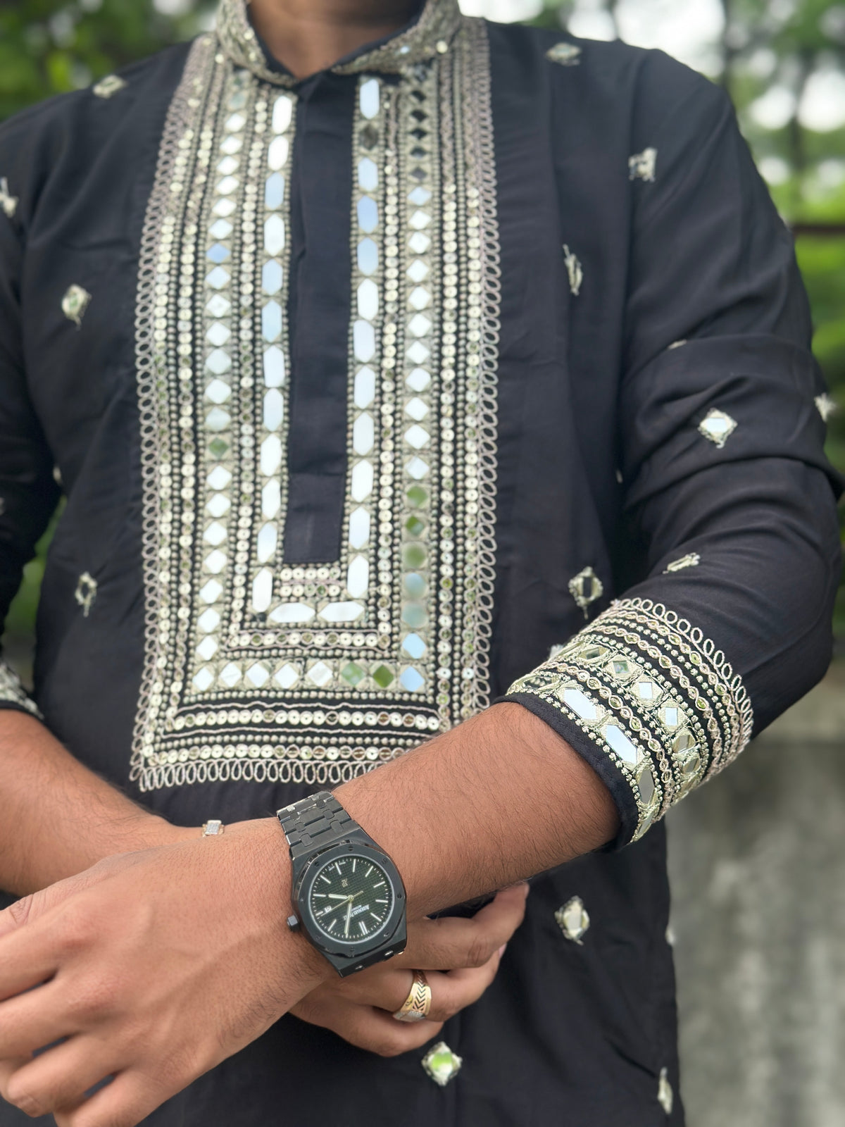 Black Golden Dori Mirror Work Kurta