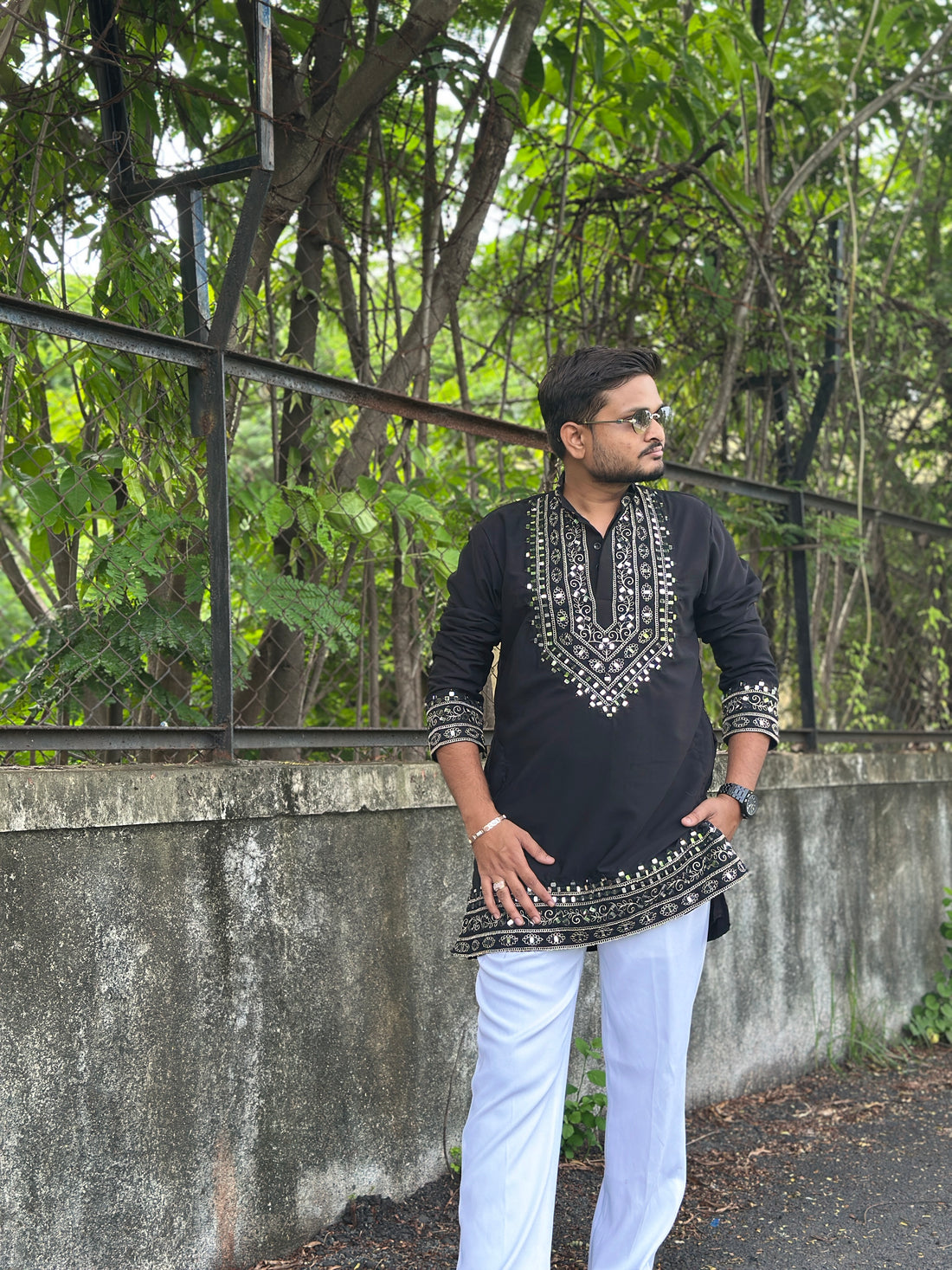 SHAHI AAINA - Black Mirror Embroidered Kurta