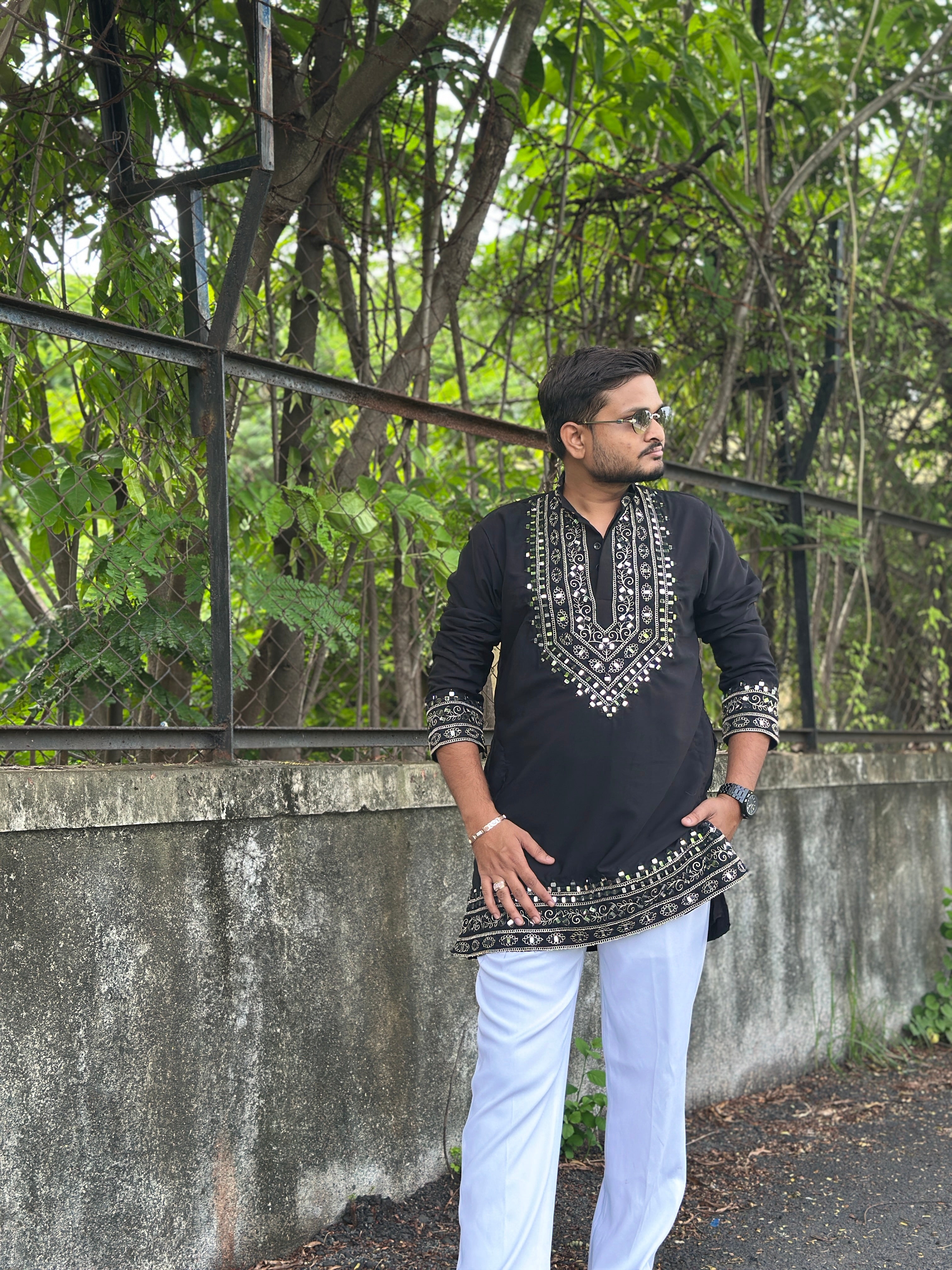 SHAHI AAINA - Black Mirror Embroidered Kurta