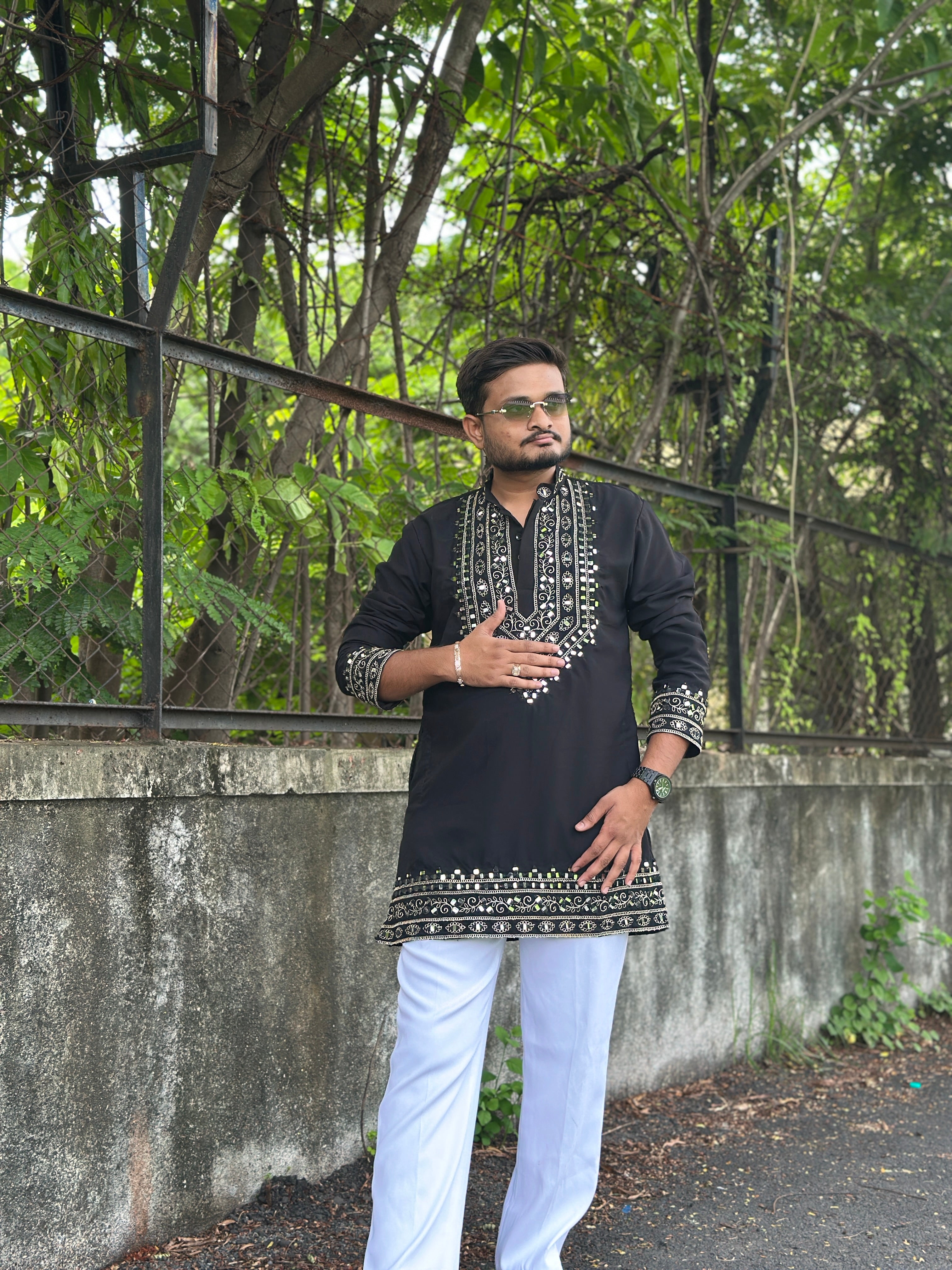 SHAHI AAINA - Black Mirror Embroidered Kurta