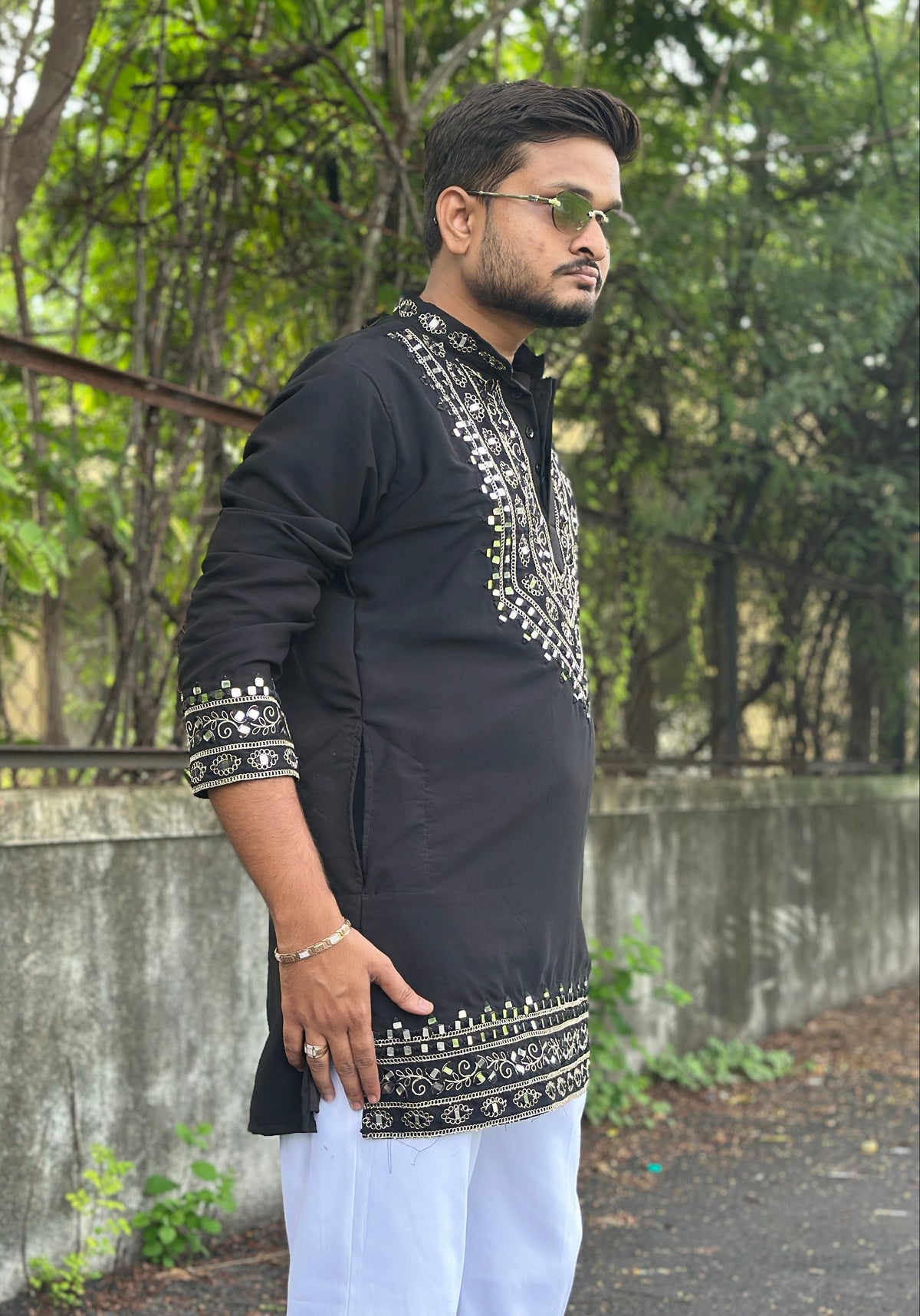 SHAHI AAINA - Black Mirror Embroidered Kurta