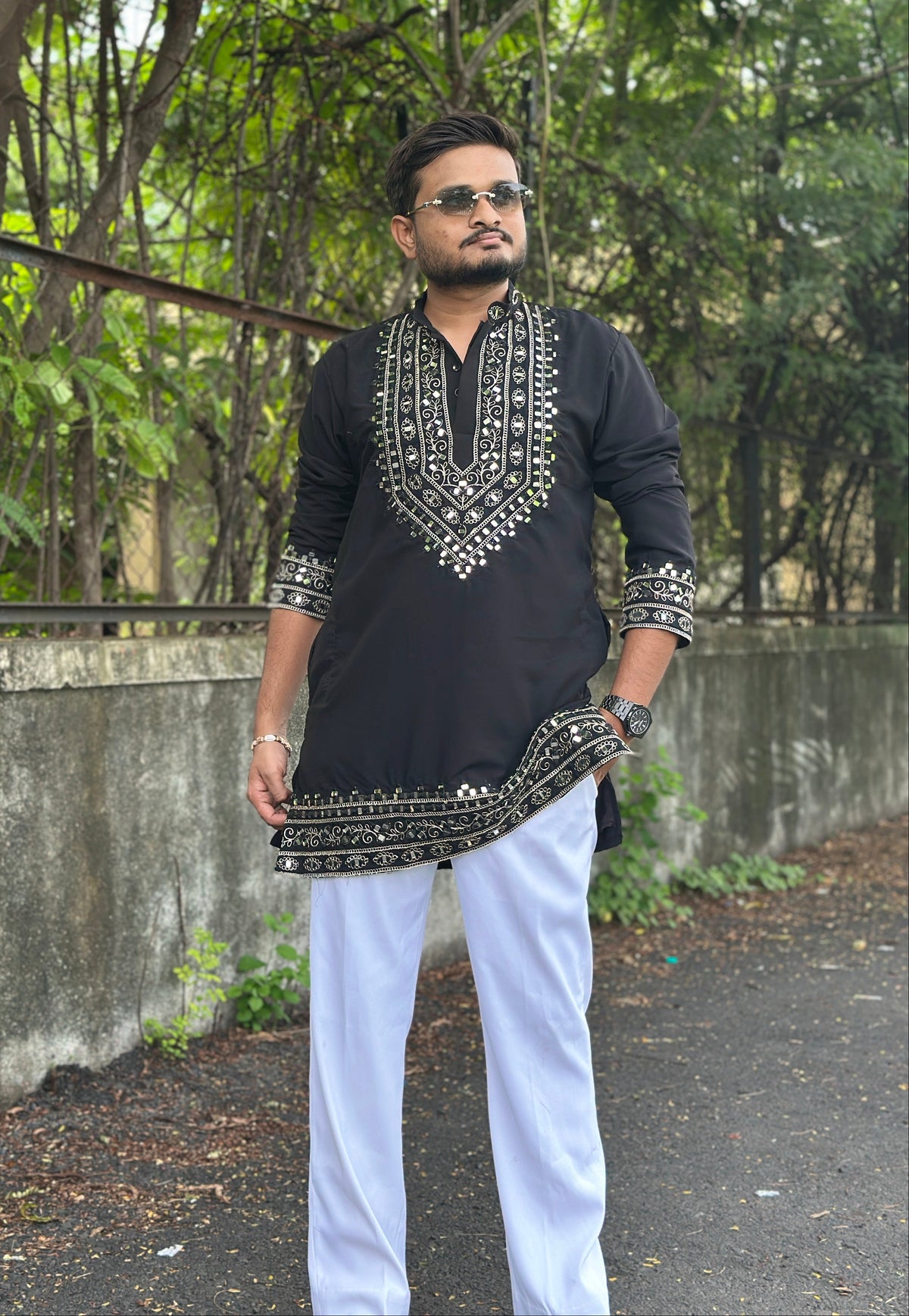 SHAHI AAINA - Black Mirror Embroidered Kurta