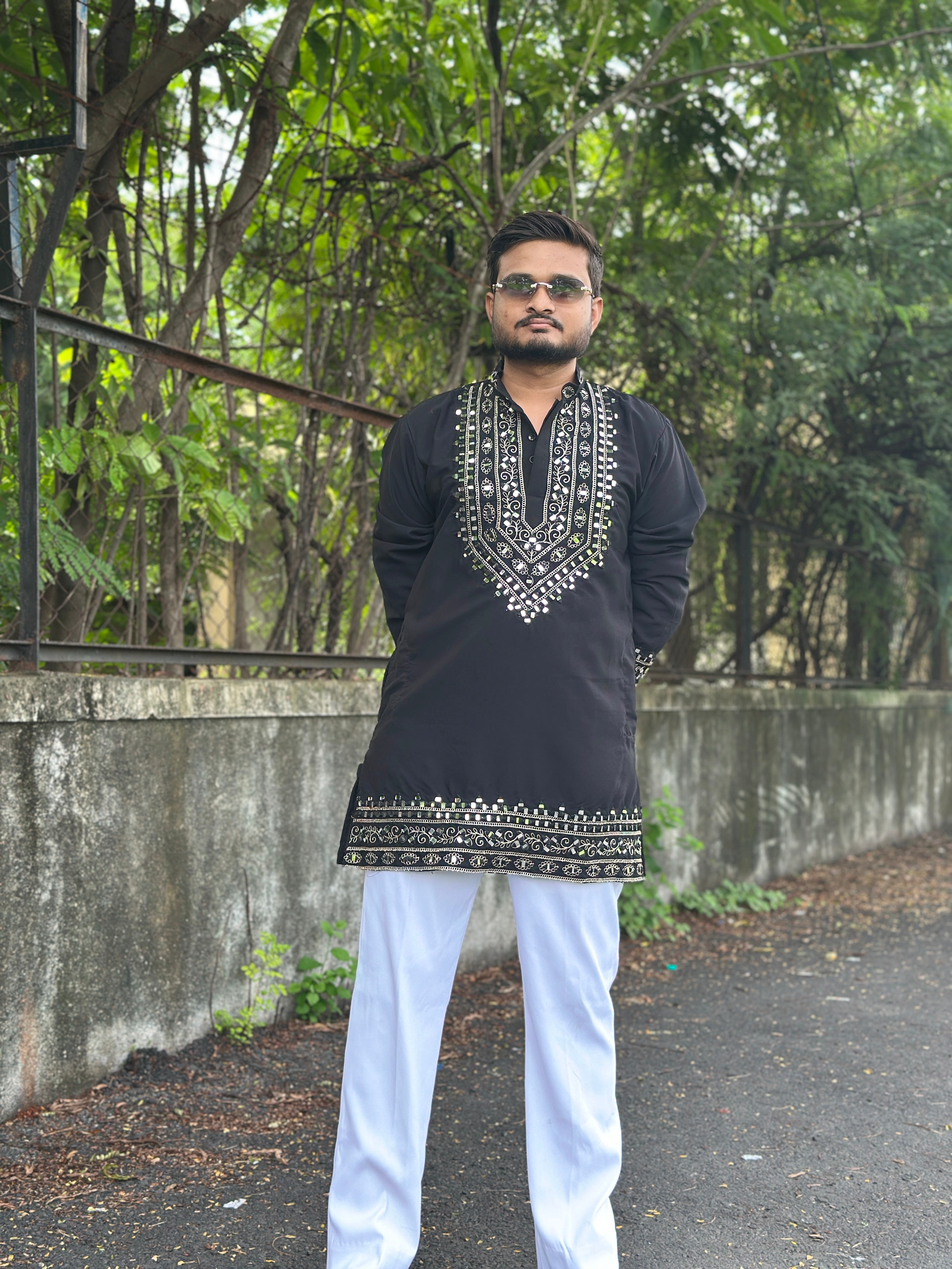 SHAHI AAINA - Black Mirror Embroidered Kurta