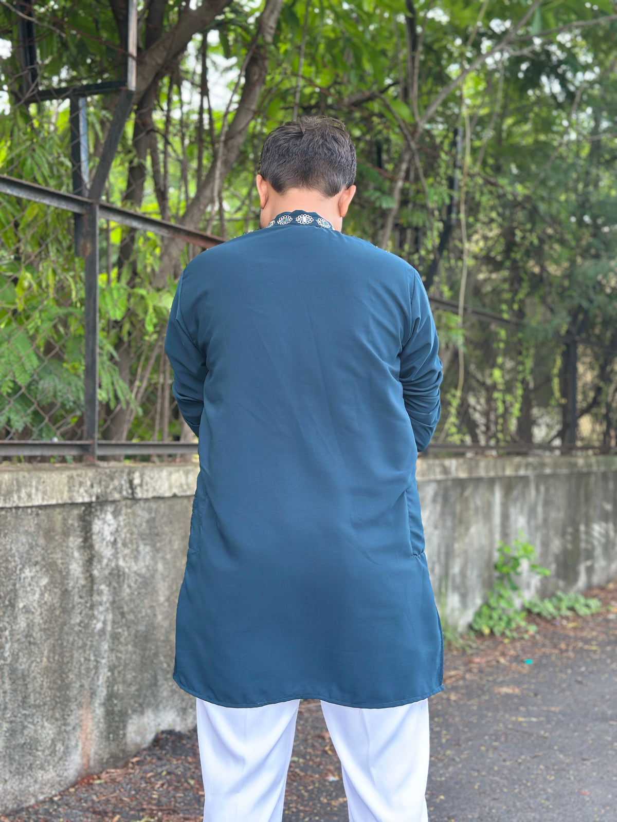 SHAHI AAINA - Teal Blue Mirror Embroidered Kurta